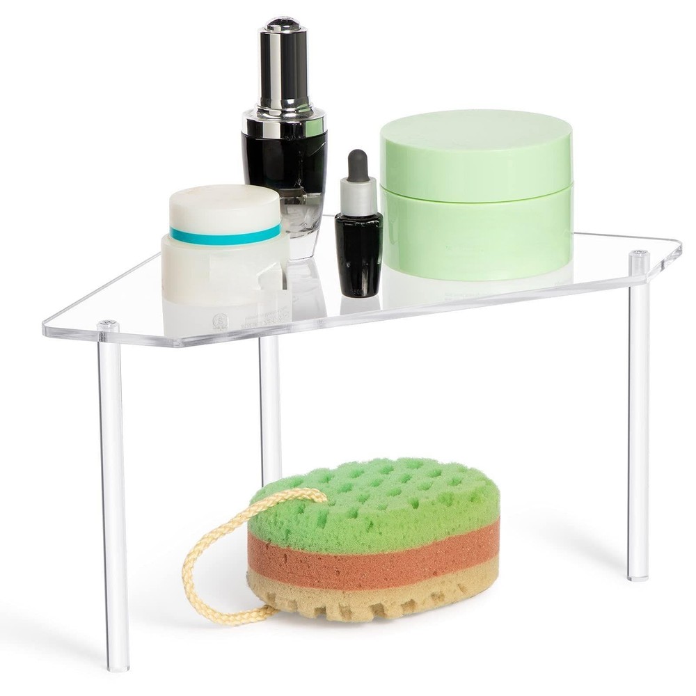 2 Tier Clear Acrylic Corner Organizer, Countertop, Stackable, Bathroom, Makeup