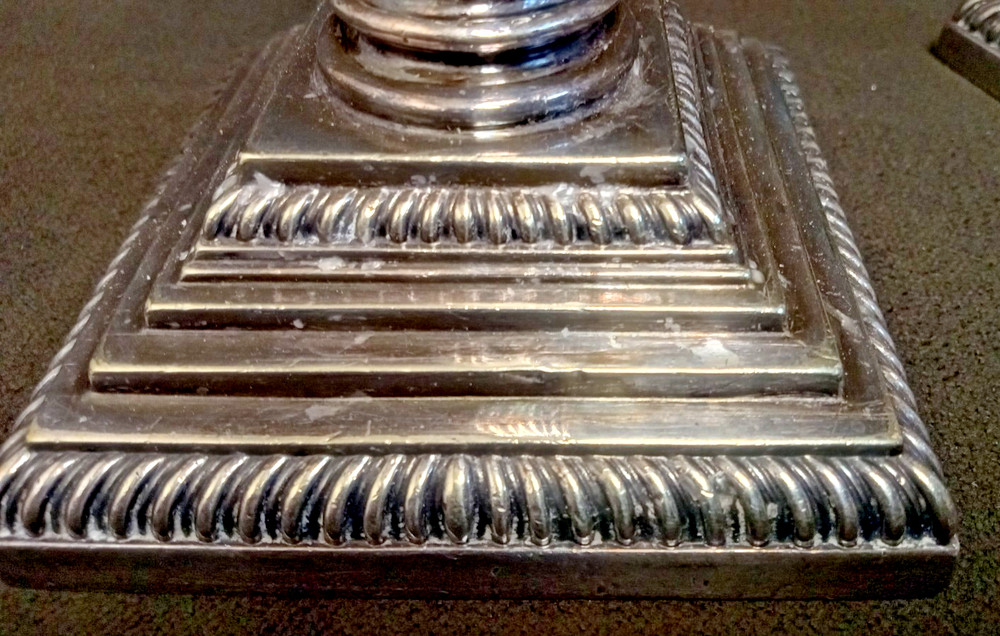 Heavy Silverplated 9" Victorian Column Candlesticks William Hutton & Sons 1890's