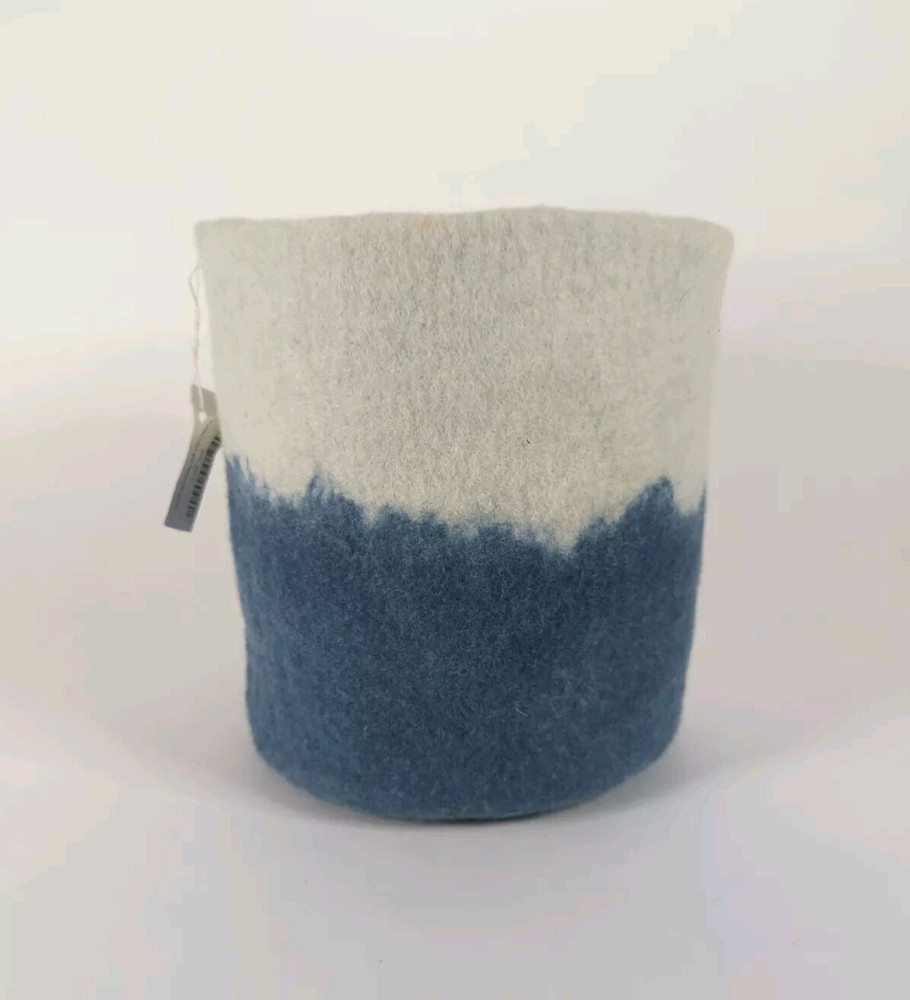 Felt Wool Basket Blue White Round Storage