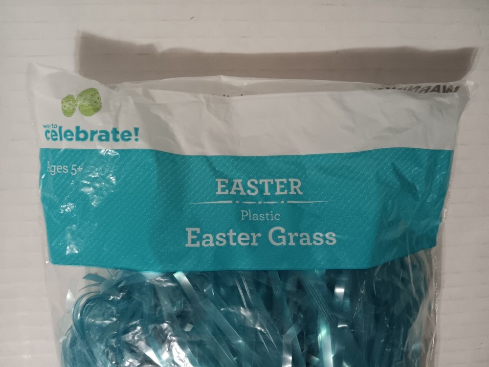 Blue Easter Grass - Plastic - 3 Ounces - Brand New
