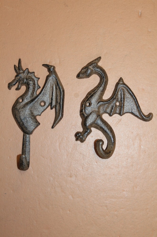 2-DRAGON WALL HOOKS,mythical,folklore, Medieval style,Gothic decor