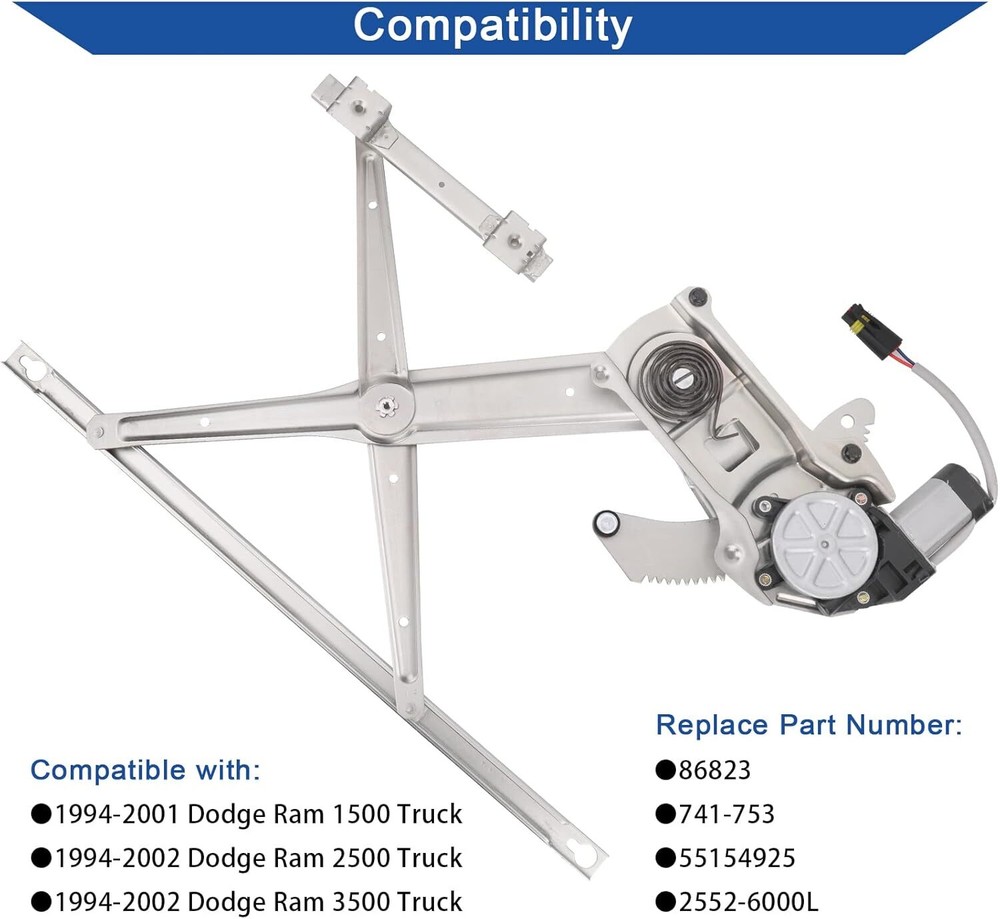 Front Driver Side Window Regulator W/ Motor For 1994 - 2001 Ram 1500 2500 3500