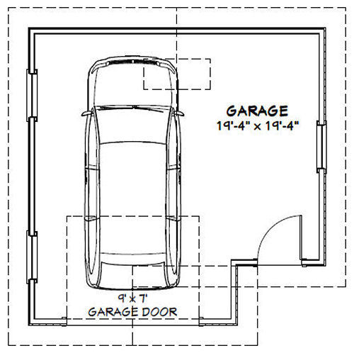 20x20 1-Car Garage -- 376 sq ft -- PDF Floor Plan -- Model 1A