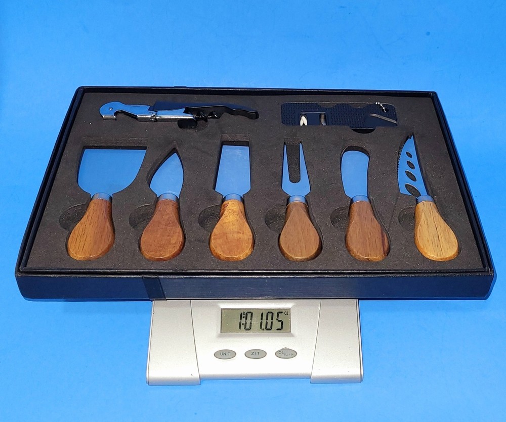 Hychill Serving Ware - 8PC Set Cheese Knives - Sharpener and Wine Opener