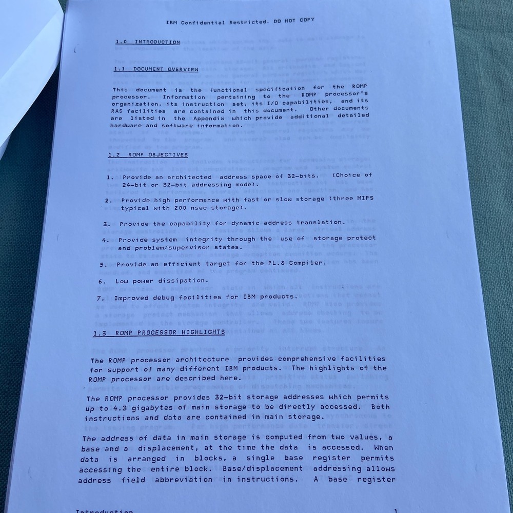IBM ROMP Processor Copy Functional Specification 1983 Vintage Book Manual 32 Bit