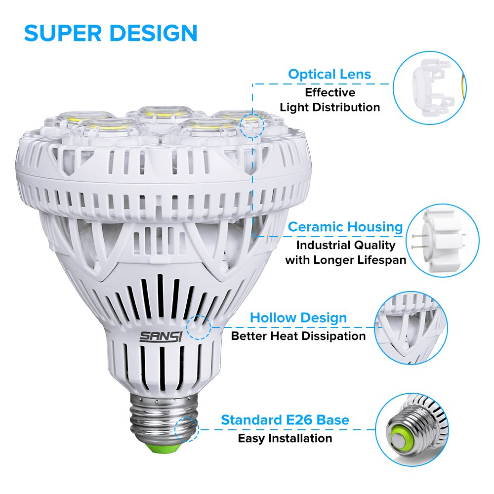 SANSI BR30 LED Spot Light Bulb 300W Floodlight 5000K Workshop E27 5500lm 40W