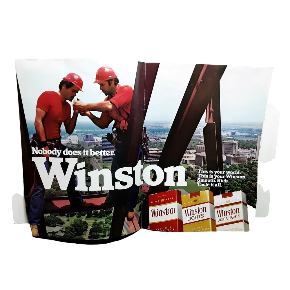 1982 Winston Cigarettes Construction Men Original Print Ad vintage 80s