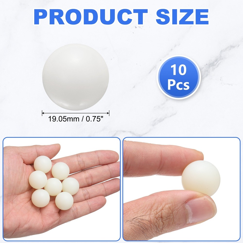 10-Pack Nylon Solid Plastic Balls, 0.75In(19.05mm) Precision Bearing Ball