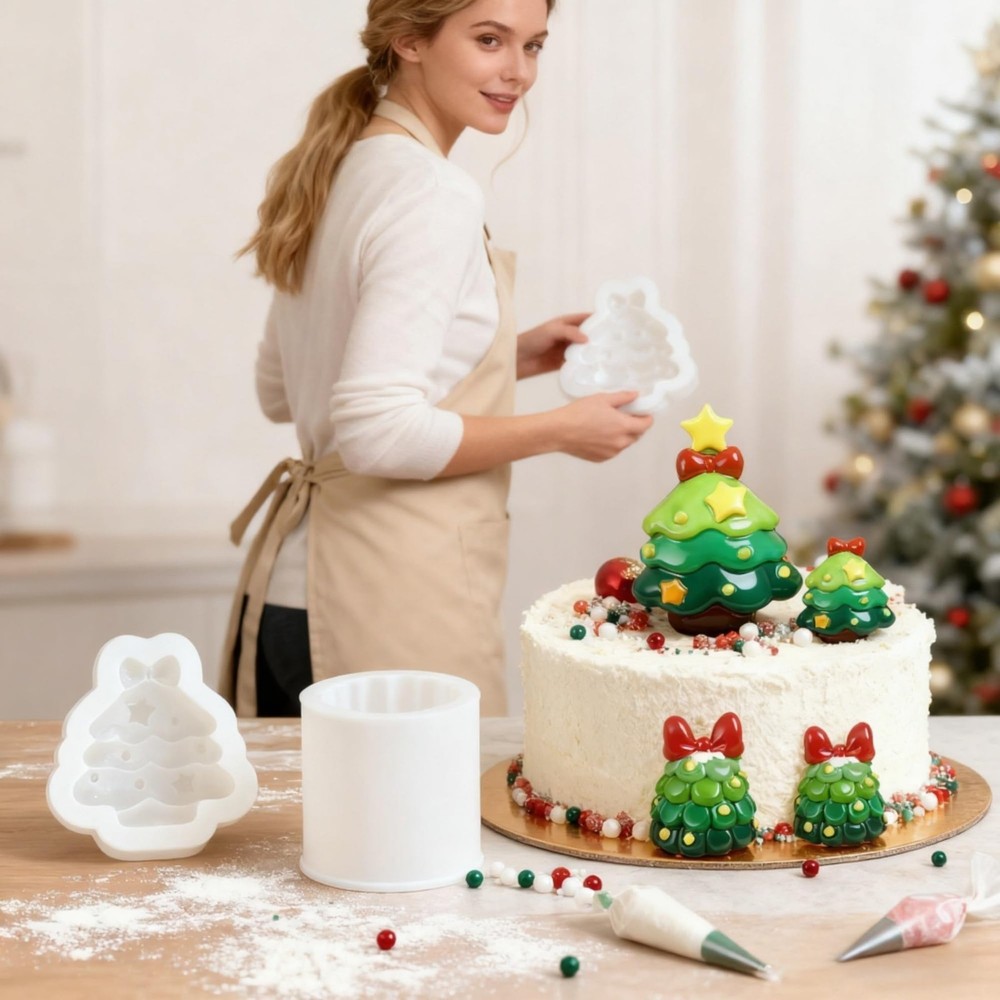 4 Pcs Christmas Tree Silicone Molds, Candy White