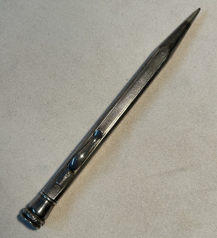 Antique 830 Silver Mechanical Pencil Engraved