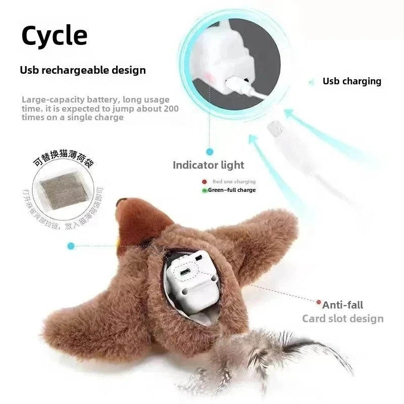 USB Interactive Flying Bird Cat Toys Electronic Pet Simulation Sparrow Toy US
