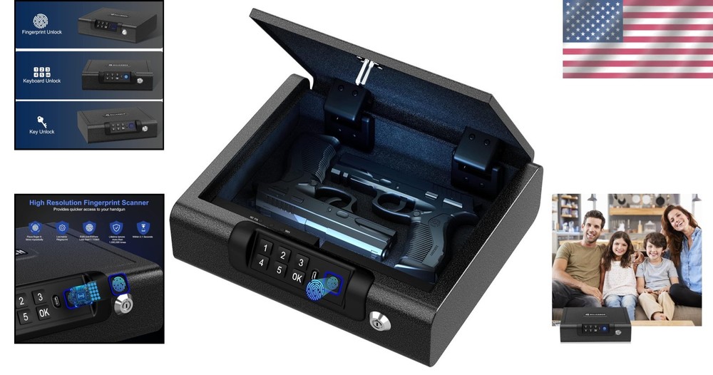 Secure 2-Pistol Biometric Handgun Safe - Compact, USB Rechargeable Lock Box