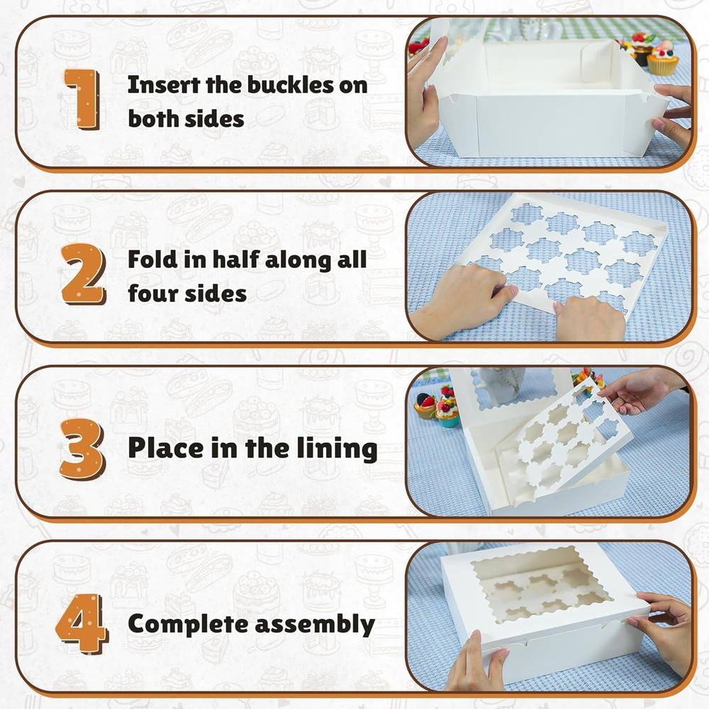 4 Pack Cupcake Boxes, Hold 12 Standard Cupcakes, Cupcake Containers with Wind...