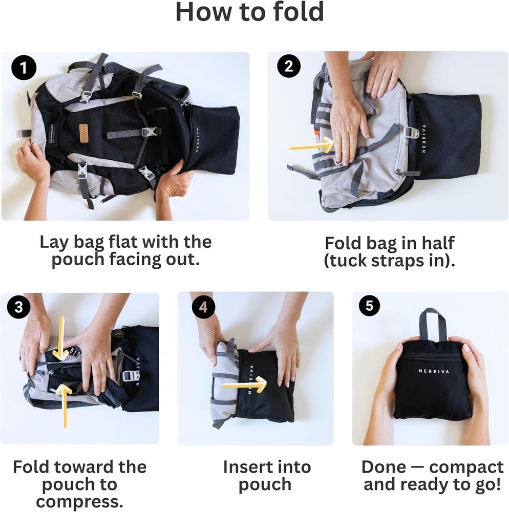 Foldable Backpack with Rain Cover - Multiple Pockets - Waterproof Lightweight...