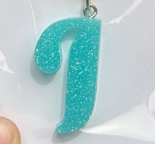Ice Blue Glittery “I” Resin Keychain