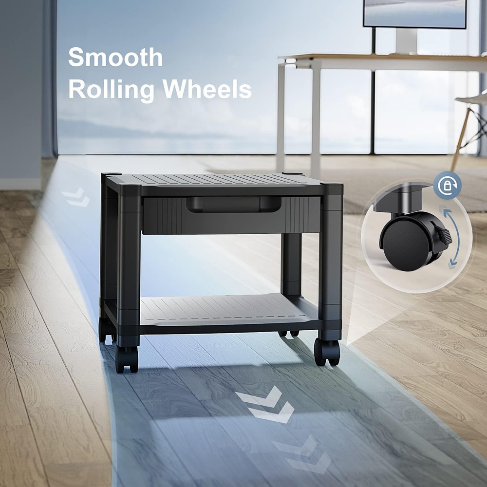 Printer Stand with Cable Management and Storage Drawer, Printer Table with Lo...