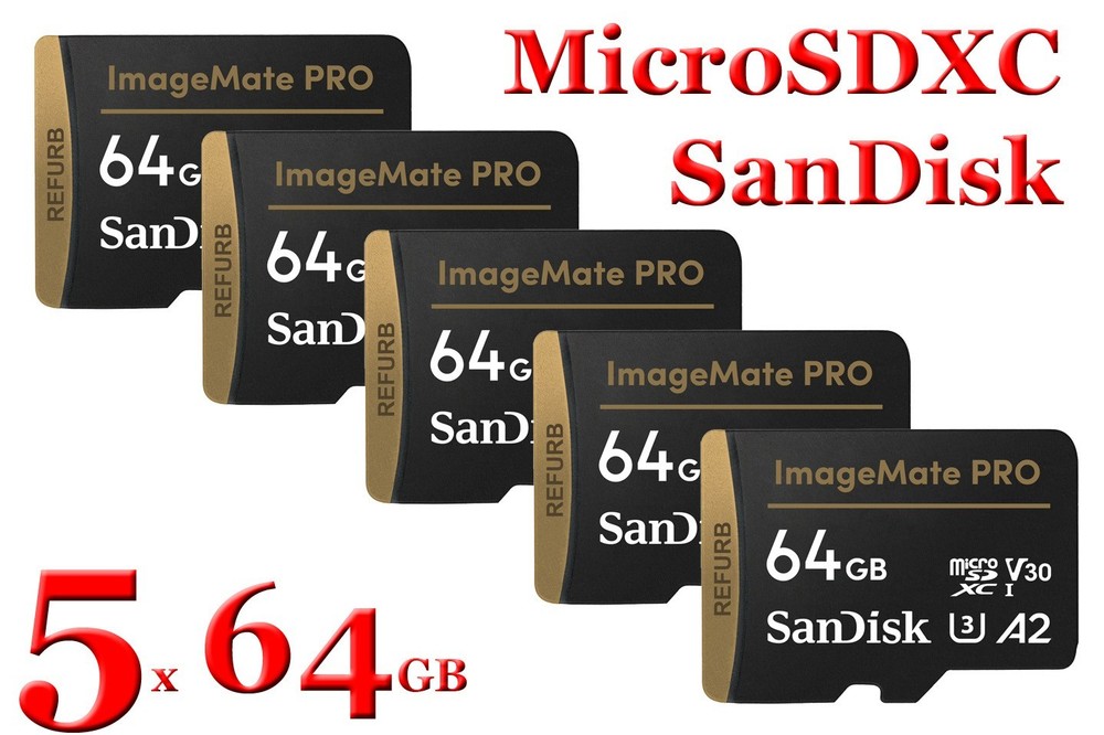5x SanDisk 64GB ImageMate Pro microSDXC UHS 1 Memory Card