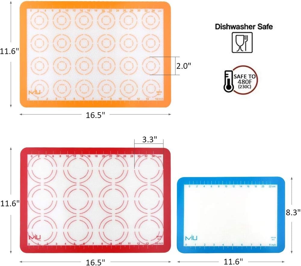 MIU Macaroon Silicone Baking Mat, Non-Stick Cookie Baking Mat, 2 Half Sheets and