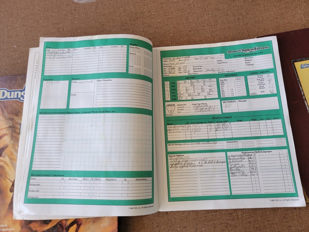 Advanced Dungeons and Dragons 2nd Edition Lot Handbook Priest's Record Sheets