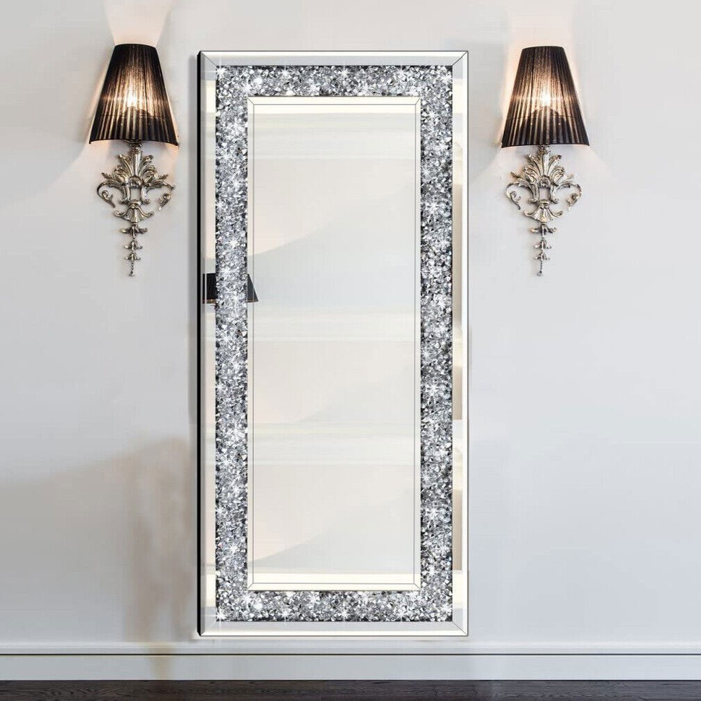 47In Rectangular Crushed Diamond Crystal Mirror Crystal Surround Silver Mirrors