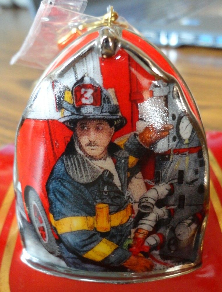 Bradford Exchange Courage Under Fire Red Fireman Helmet KNOWLEDGE Ornament