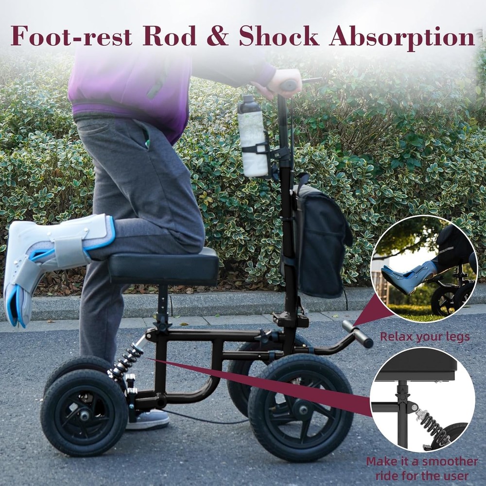 All Terrain Knee Scooter for Adults, Foldable Rolling Scooter Steerable Knee