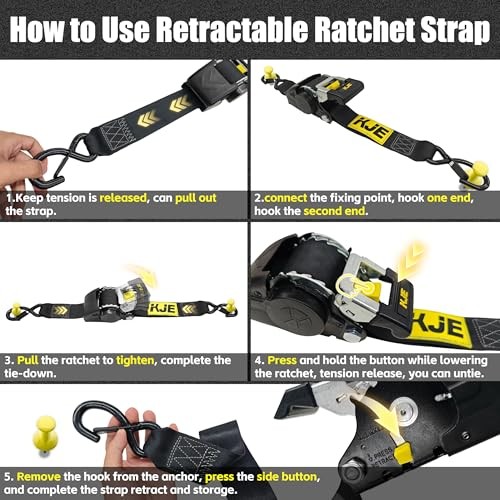 Retractable Ratchet Straps, (2) 2" x 10' Automatic Tie Down Strap Sets + (2)