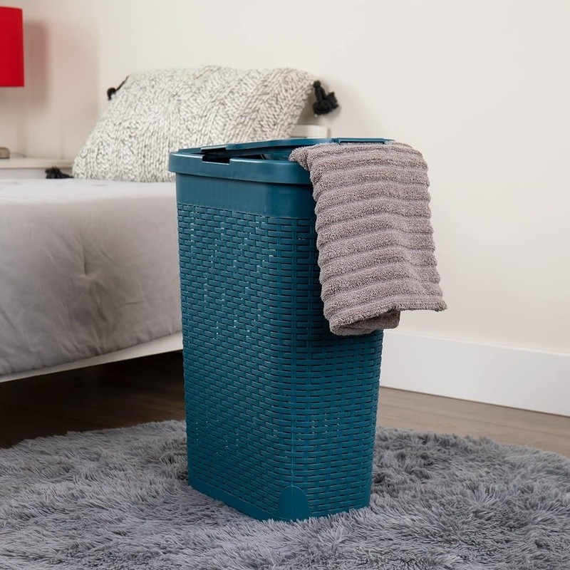 Portable Laundry Hamper Lightweight Rectangular Wicker Basket W/ Lid Set of 2 US