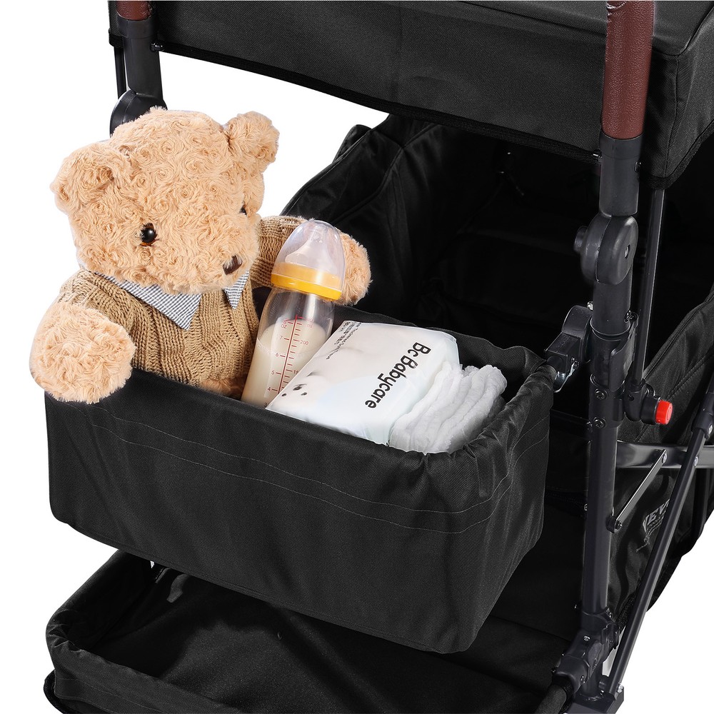VEVOR Wagon Stroller Push Pull Quad Collapsible for 2 Kids w/ Canopy Black