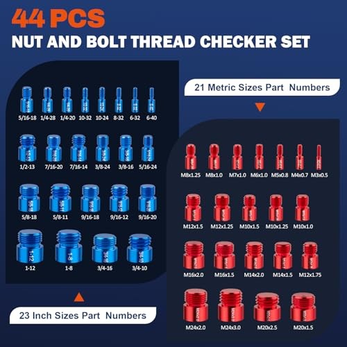 Thread Checker Set, 44 PCS Thread Gauges with 23 SAE Inch & 21 Metric Sizes,