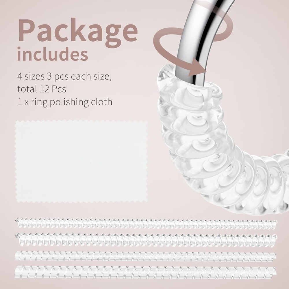 Ring Sizers for Loose Rings - 12 Pack, 4 Sizes Ring Resizer, Invisible Guards De