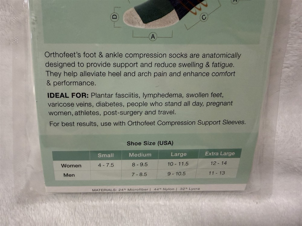 ORTHOFEET SIZE MEDIUM COMPRESSION SUPPORT SOCK WHITE 15-20mmHg