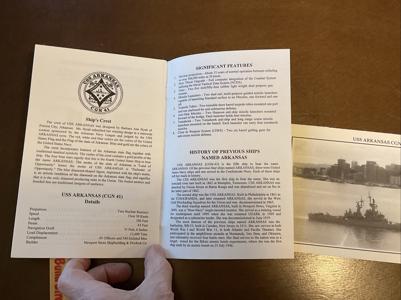 Welcome Aboard USS ARKANSAS & Change Of Command Handout Pamphlet Vintage