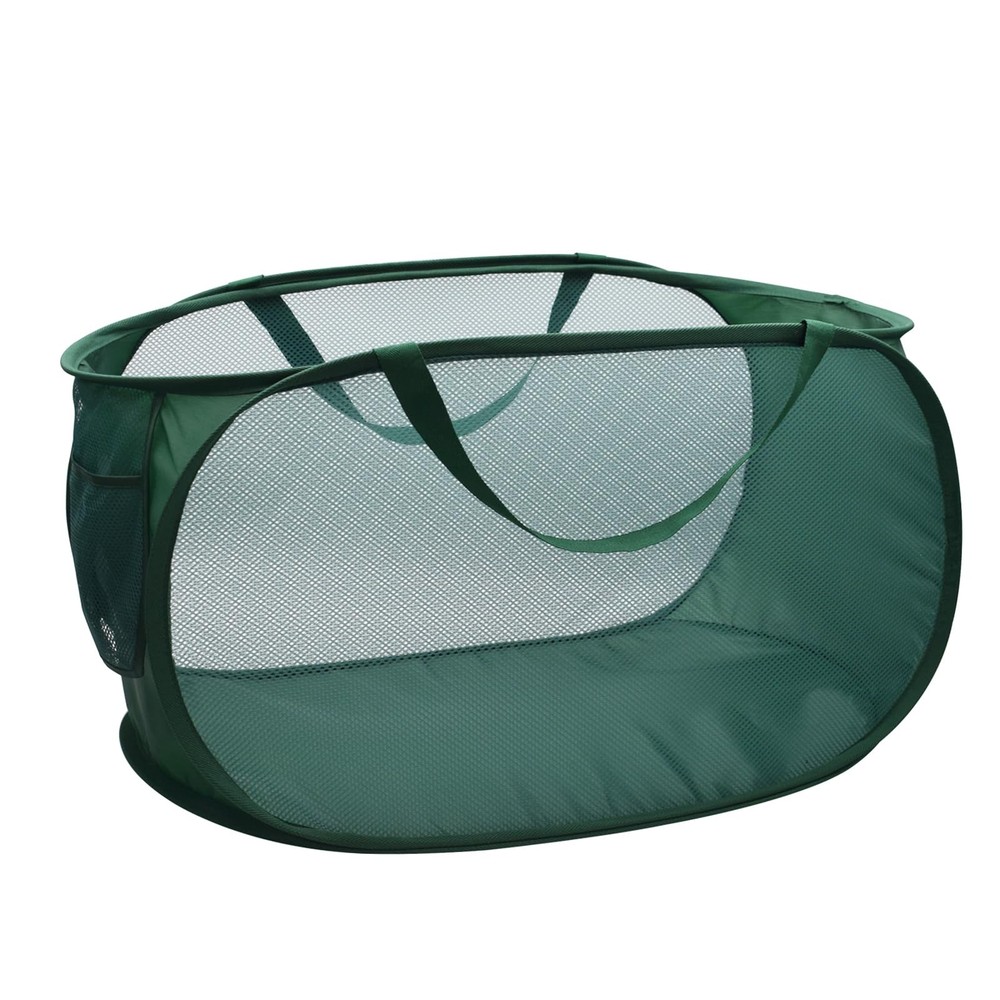 Pop Up Laundry Hamper,Collapsible Horizontal Baskets with Handles & Side Pock...