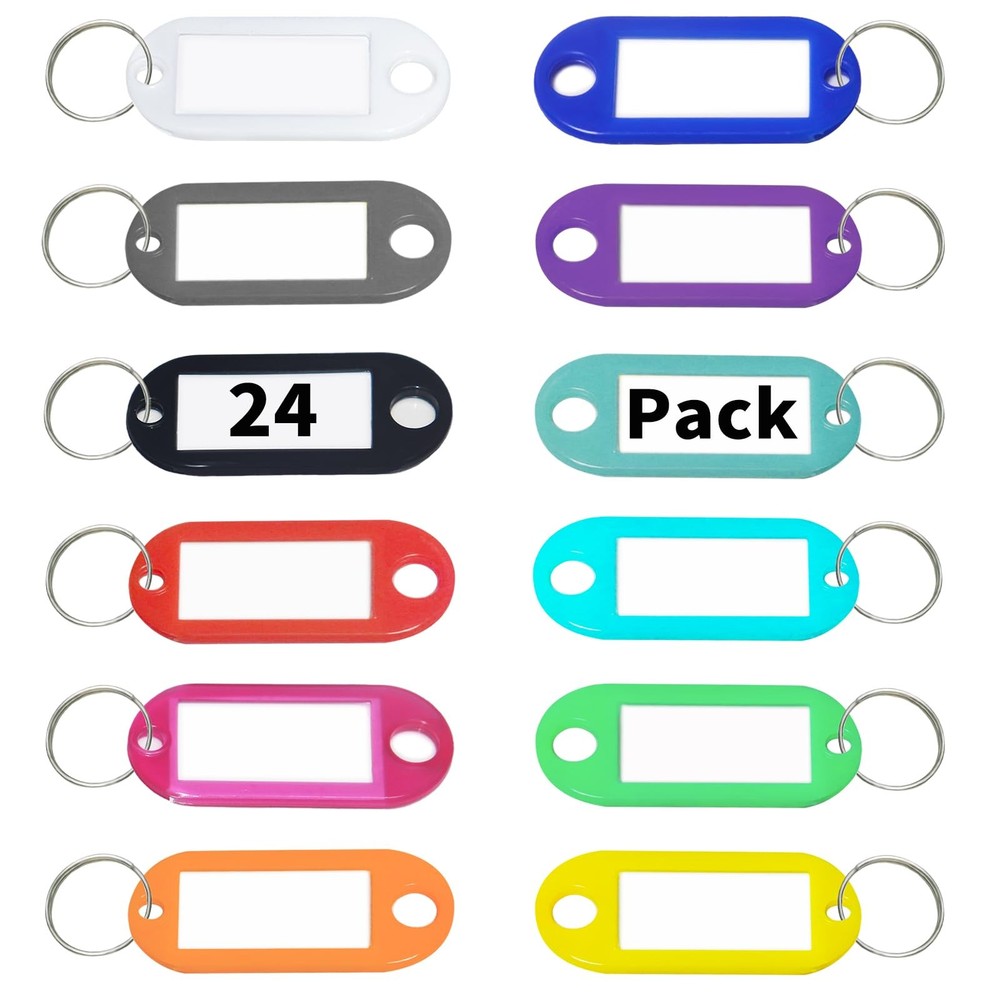 Key Tags Key Labels 24 Pack Plastic Key Tags with Split Ring Label Window, Ke...