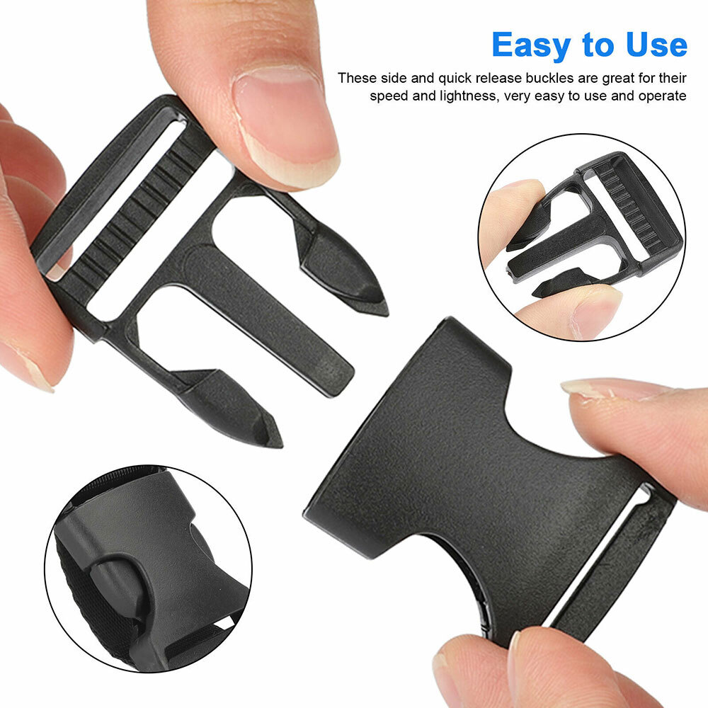 1Inch Black Nylon Webbing Strap Kit With 10PC Plastic Buckle + 10PC Side Release