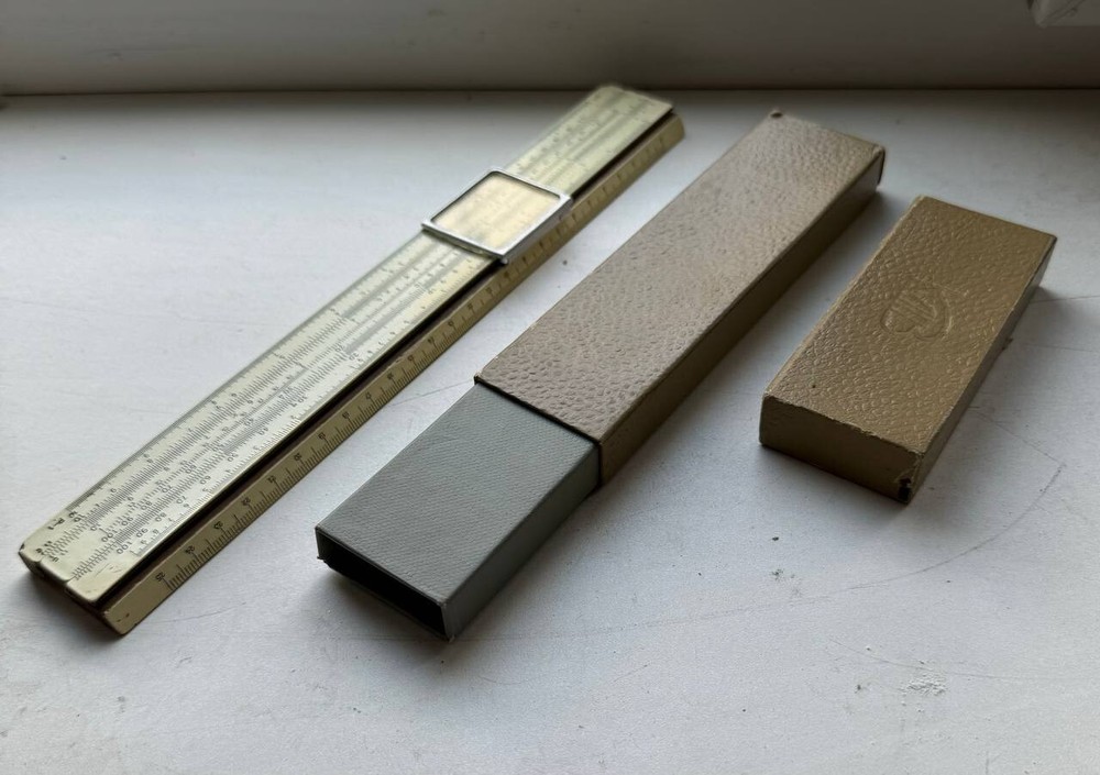 Vintage Logarithmic ruler slide with case