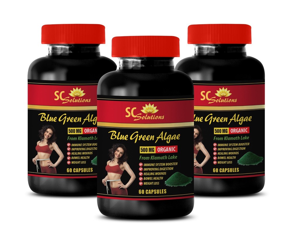 Digestive Support - BLUE GREEN ALGAE 500MG - Hydration Boost 3 Bottles 180 Caps