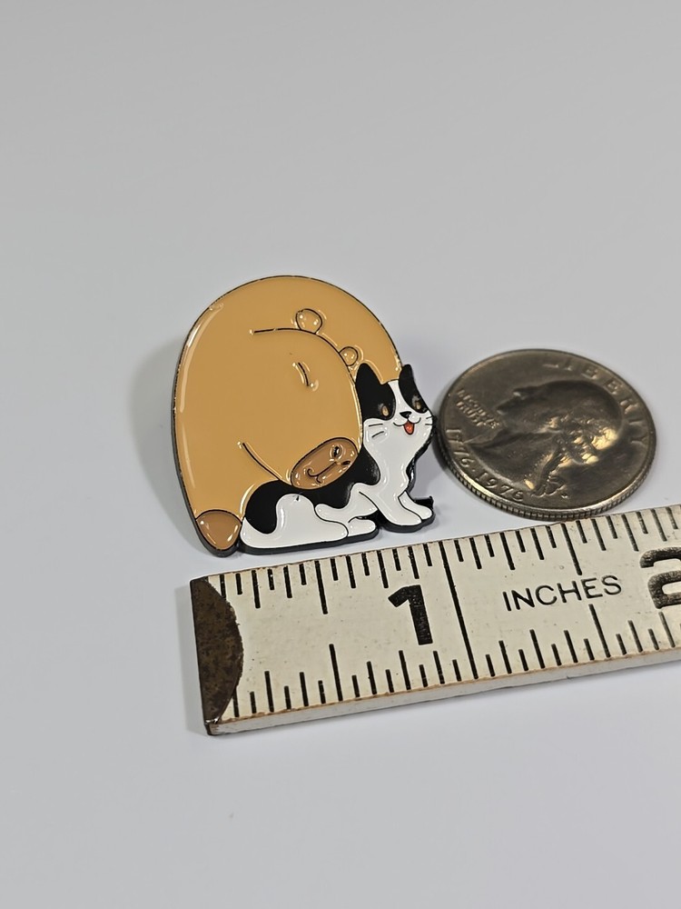 Capybara Sleeping w/ Kitty Cat Lapel Pin Whimsical