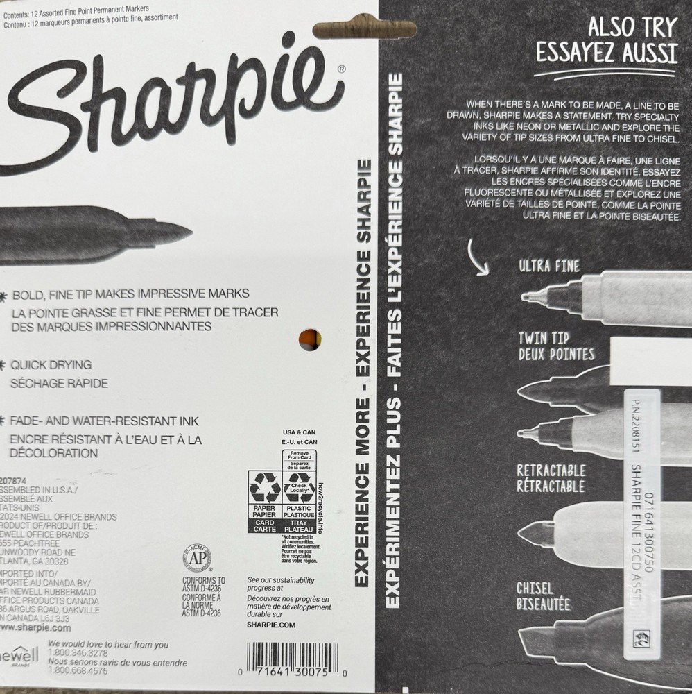 Sharpie Fine Point Assorted Color Permanent Markers - 12 CT X 2Pack