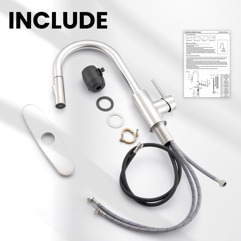 Kitchen Faucet with Pull-Down Sprayer, Brushed Nickel, High-Arc Single Handle...