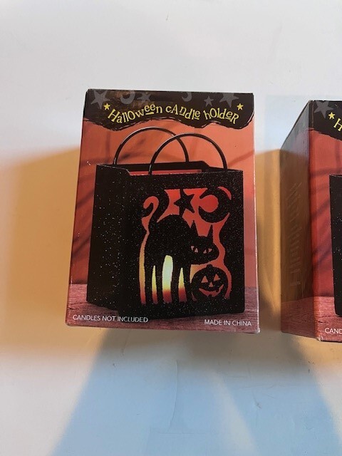 (3) Halloween Candle Holders: Witch, Cat, and Ghost, New in Box