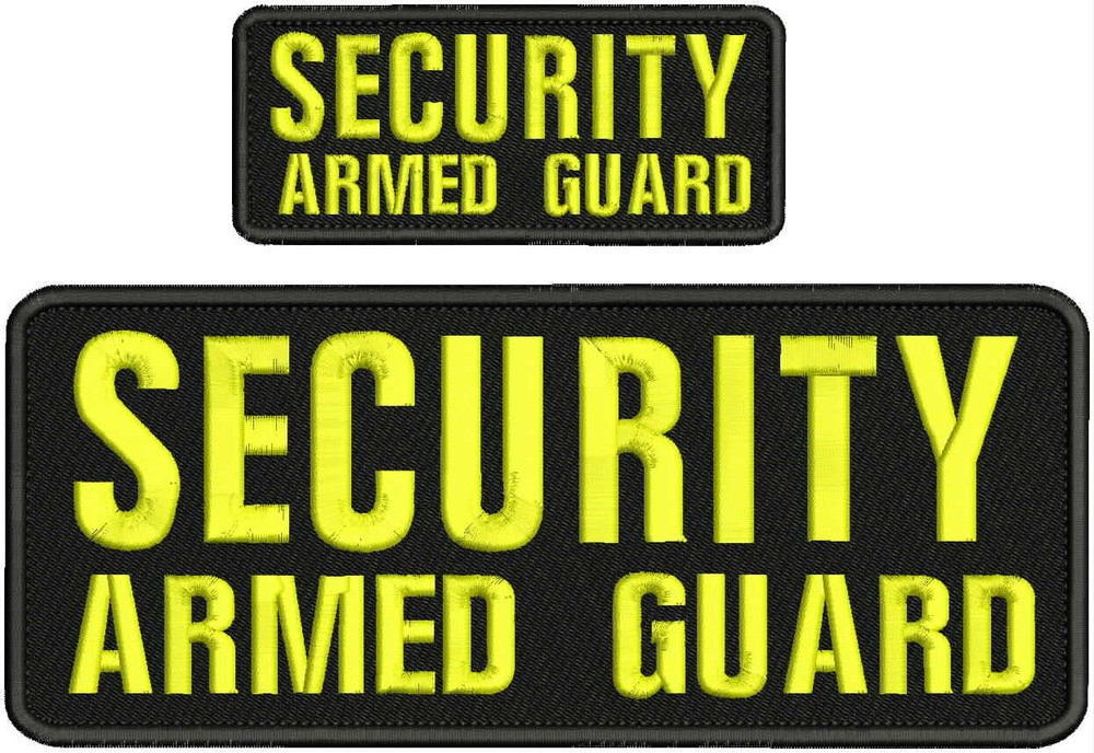Security Armed Guard embroidery patch 4X10 and 2x5 hook yellow