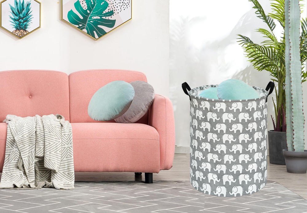 Elephant Round Laundry Gift Basket Storage Hamper Clothes Organizer Bin