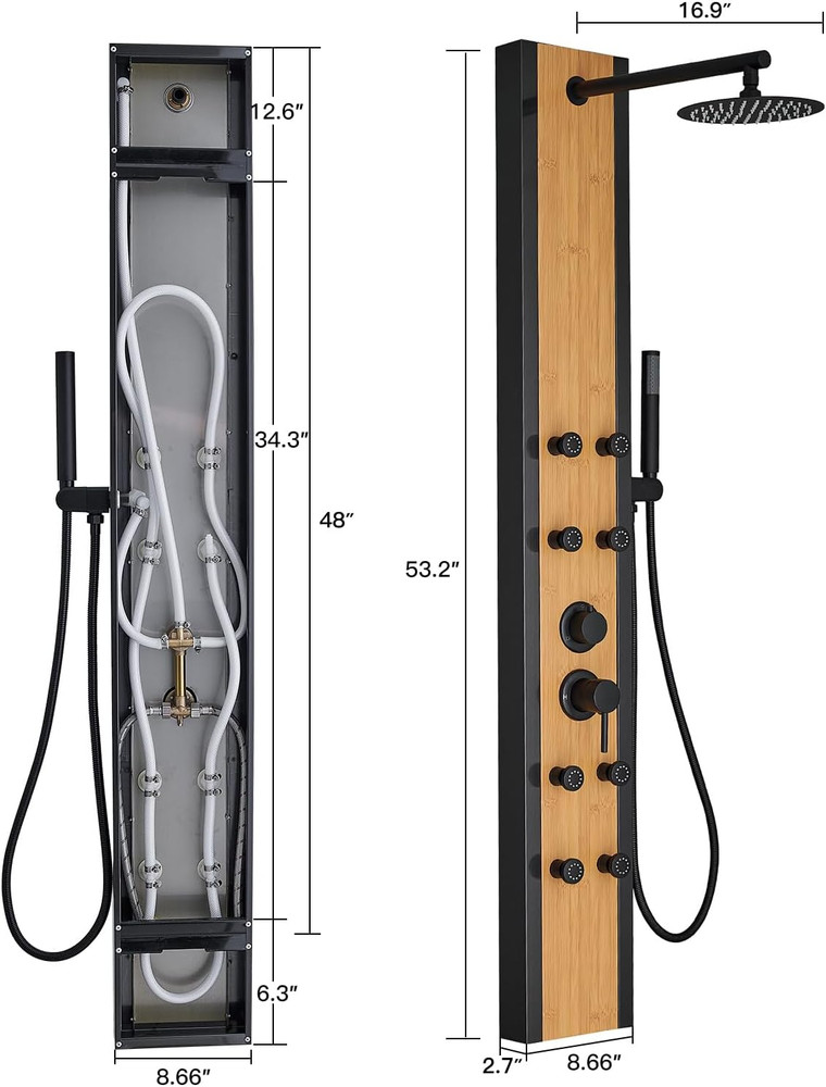 Stainless Steel Shower Panel Tower System 8 Jets Multi-Function Shower Panel Sys