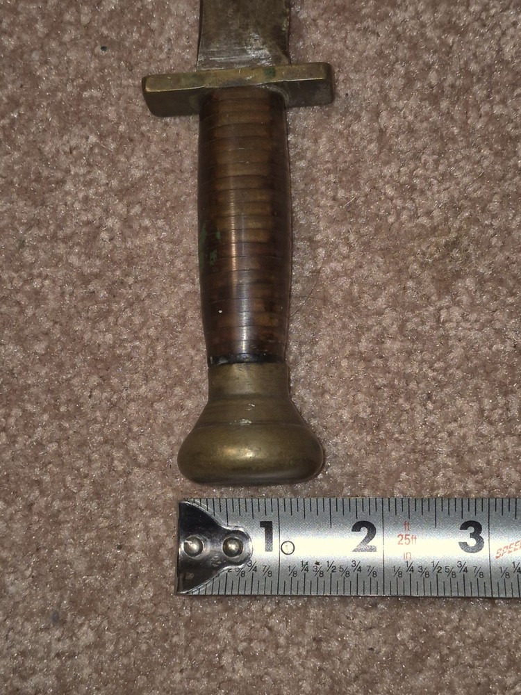 WW2?? Ka-bar Style Knife Solid Brass With Clear Layered Handle Very Solid Heavy
