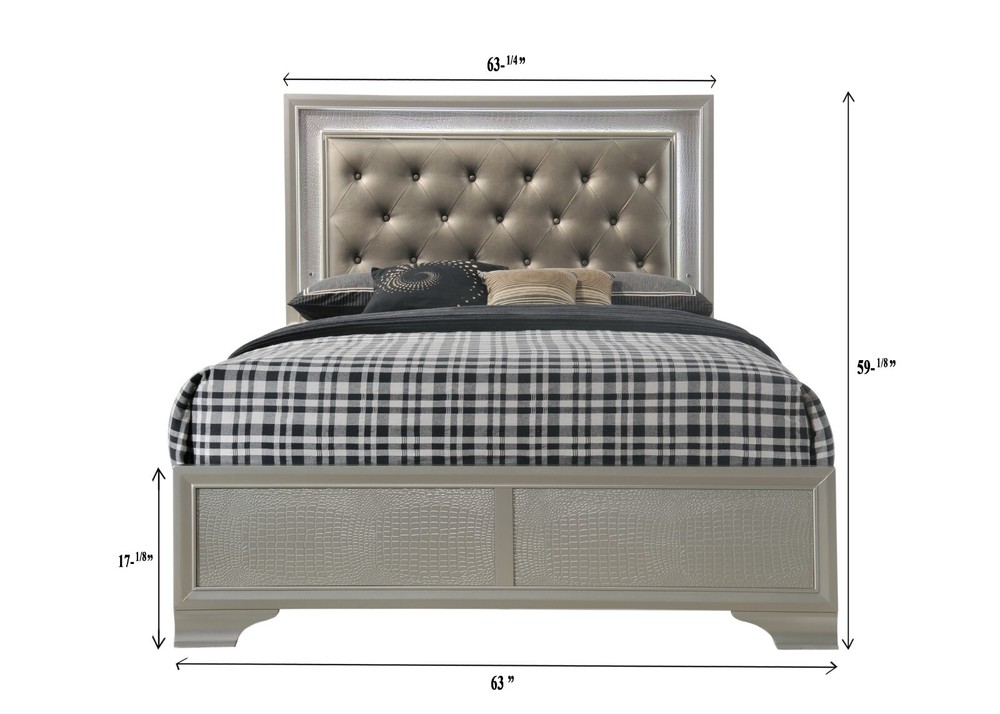 Modern 3pc Queen Size Upholstered LED Backlit HB Panel Bed Chest Nightstand Set