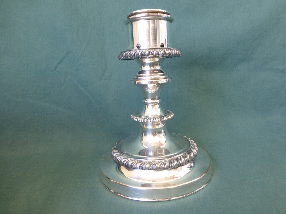 Two Antique Silver on Copper Candle Holders