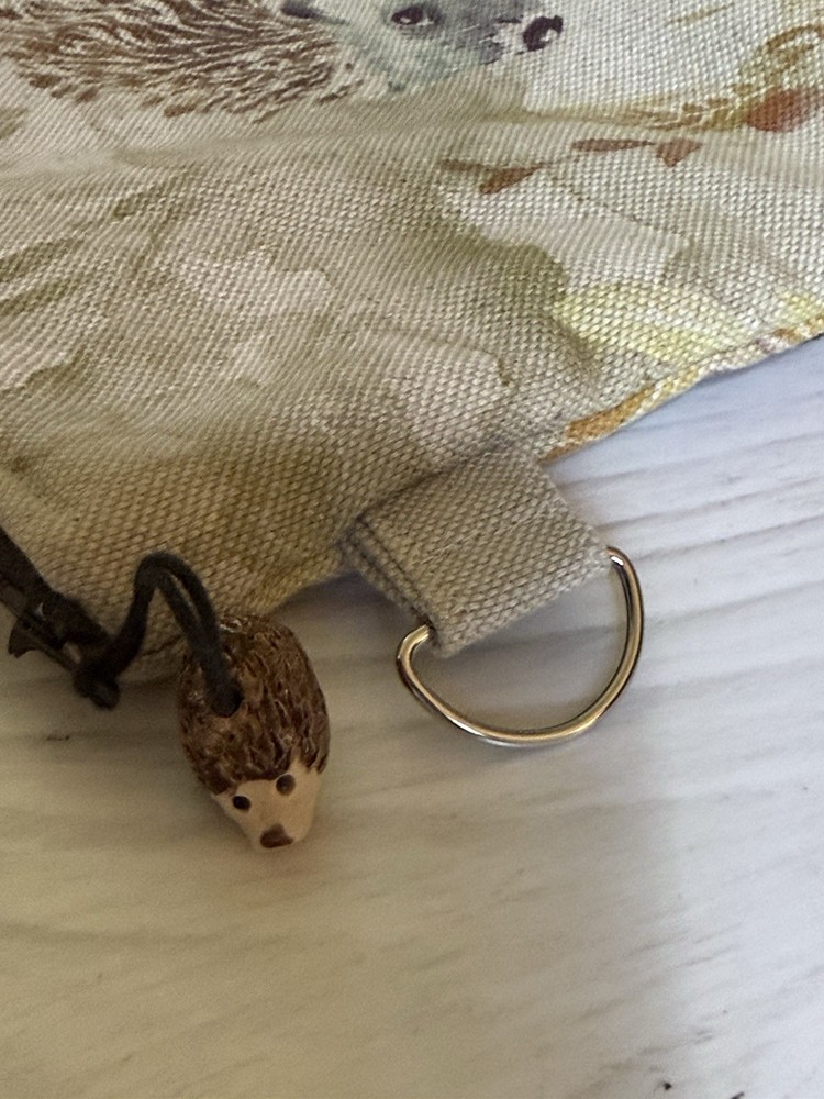 Hedgehog Zipper Pull & Print Knitting Project Bag England Custom Made Small EUC