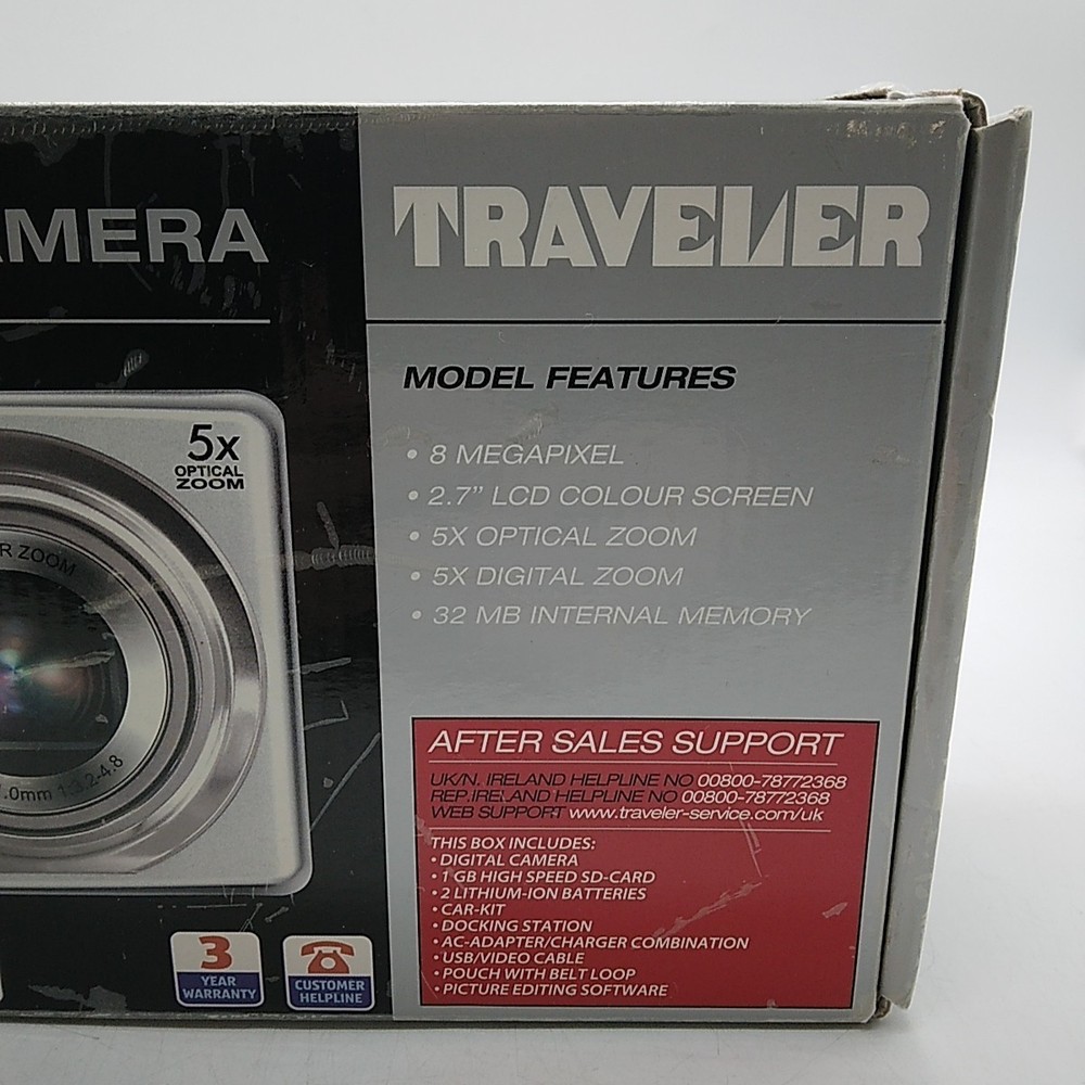 Traveler DC-8500 8MP Silver Compact Digital Camera w/Case, Boxed, Tested/Working